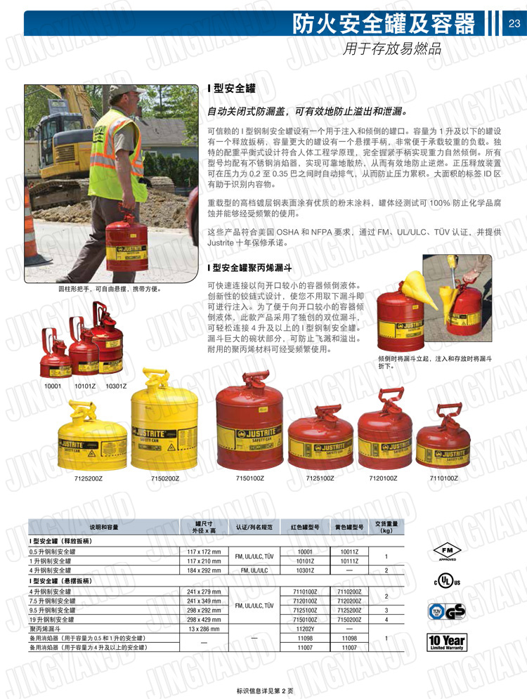 JUSTRITE，美國杰斯瑞特，justriteI型安全罐,柴油汽油存放罐，酒精松香水安全存儲(chǔ)罐，防火安全罐，防爆安全罐
