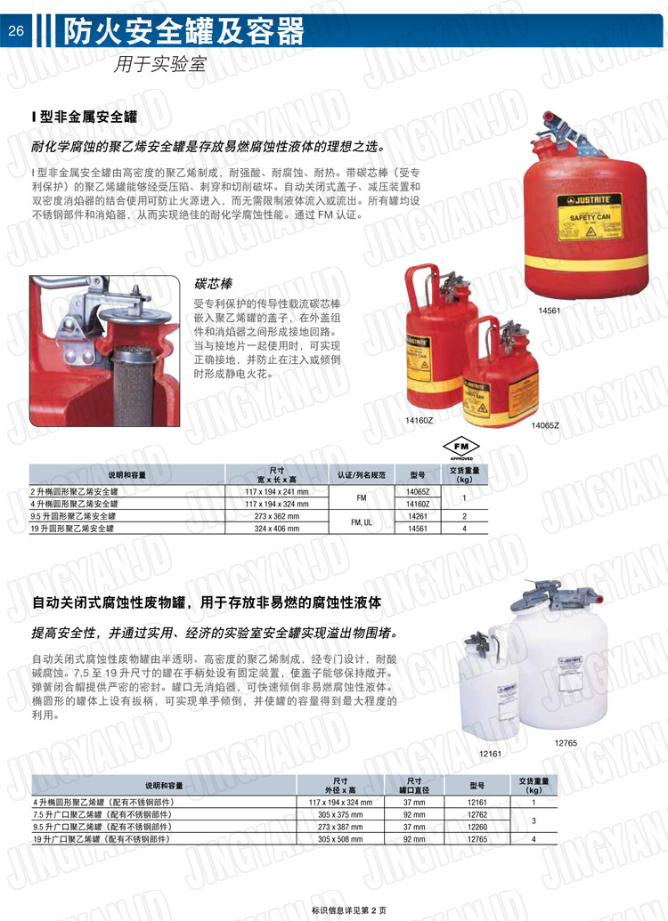 JUSTRITE，美國杰斯瑞特，justriteI型安全罐,柴油汽油存放罐，酒精松香水安全存儲(chǔ)罐，防火安全罐，防爆安全罐
